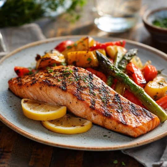 Plated salmon dinner