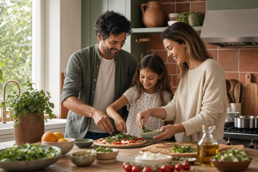 Family preparing a home-cooked dinner together